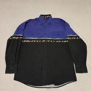 Roper Mens Large Western Button Up Shirt Purple Horse Print Colorblock Cowboy